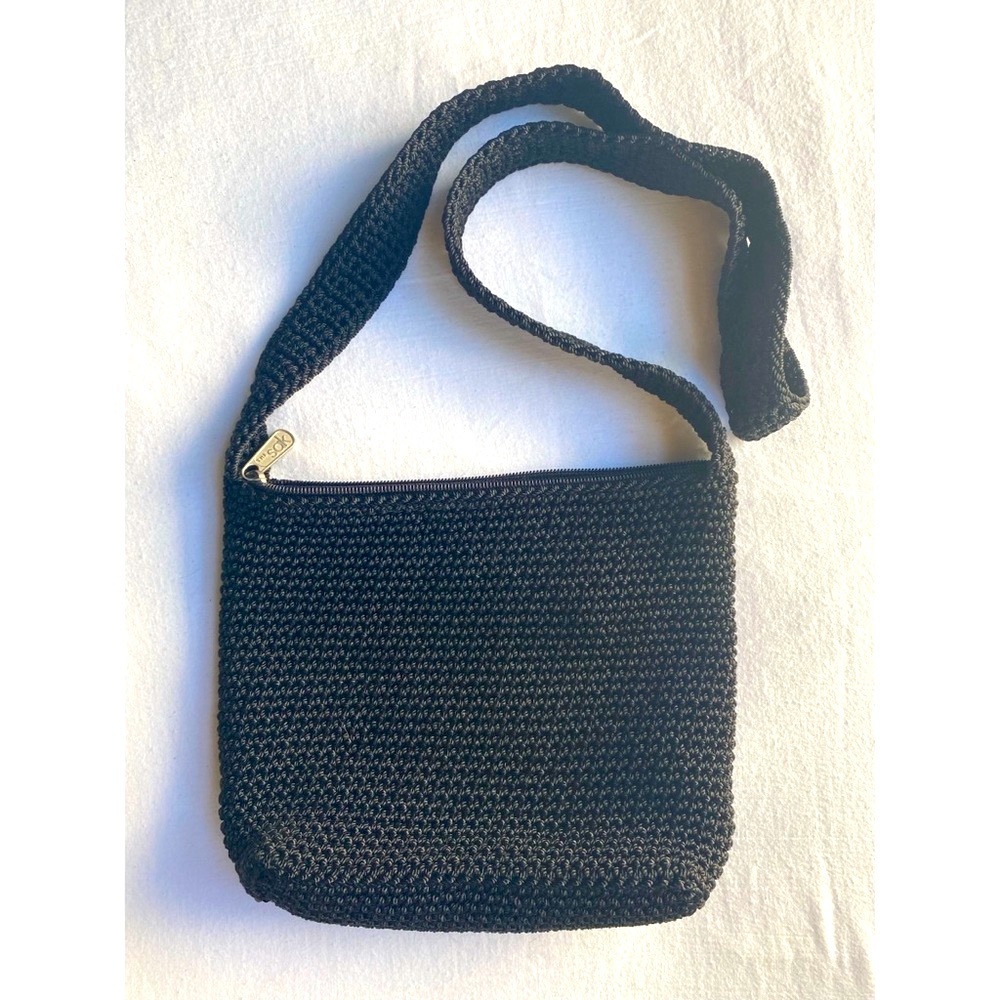 The Sak Crochet Woven Crossbody Black Zipper Bag S/M